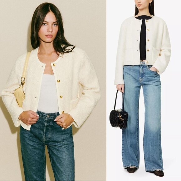 Reformation Dale Cream Fleece Cropped Jacket‎ Wool Blend Neutral Size M - Picture 12 of 14